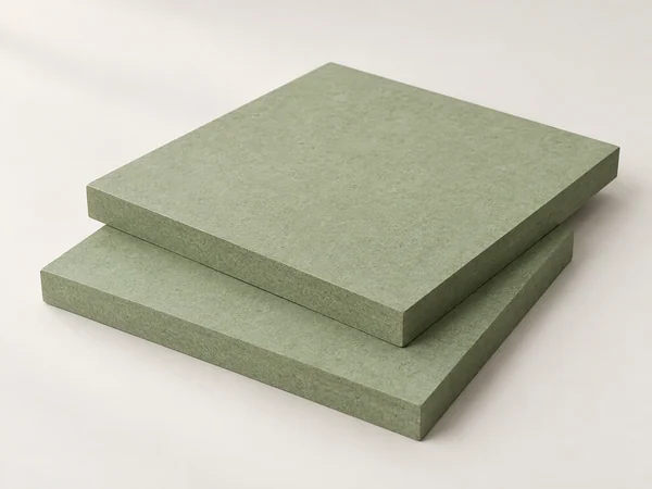 pale green moisture-resistant MDF panels with fibre cores